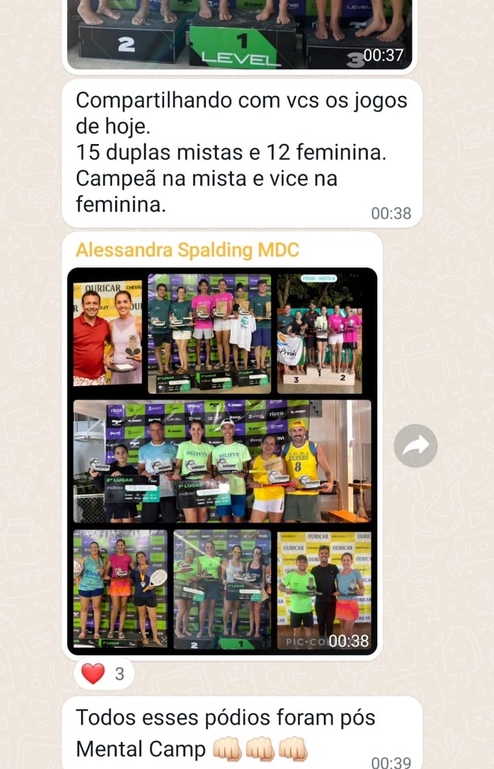 Mensagem de aluna com pódios após o Mental Camp