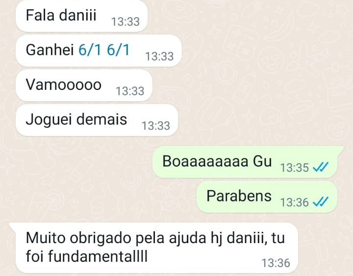 Conversa de aluno comemorando vitória por 6/1 6/1